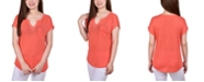 NY Collection Women's Short Sleeve Burnout Top with Stones